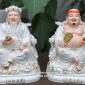 Tượng Thần Tài Thổ Địa bằng sứ trắng viền vàng thỏi vàng