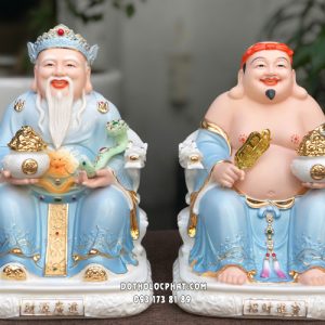 Tượng Thần Tài Thổ Địa bằng sứ áo xanh hũ vàng