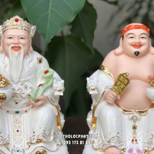 Tượng Thần Tài Thổ Địa bằng bột đá trắng hũ vàng