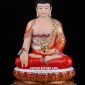 Tượng Phật Dược Sư áo đỏ viền hoa ngồi đài sen đế 8 cạnh