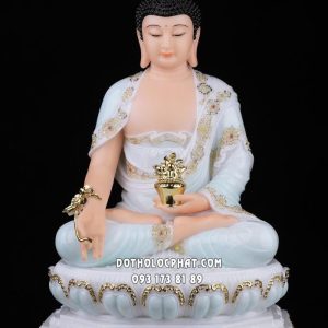 Tượng Phật Dược Sư xanh ngọc viền hoa ngồi đài sen đế 8 cạnh