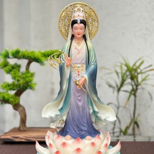 Tượng Quan Âm Liên Hoa Đứng Áo Lam Hào Quang QABT-141