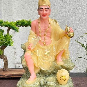 Tượng Tế Công Cầm Quạt Thạch Anh Ngồi Bệ Đá TTC-007