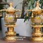 Cặp đèn cầu pha lê chữ Phật nắp chùa thân vàng