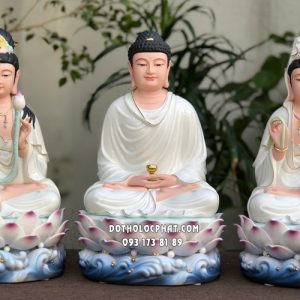 Tượng Tây Phương Tam Thánh sứ trắng đế sen sóng nước