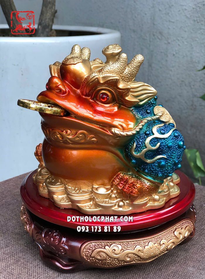 Tượng cóc ngậm tiền phong thủy lam ngọc vàng cam đẹp nhất