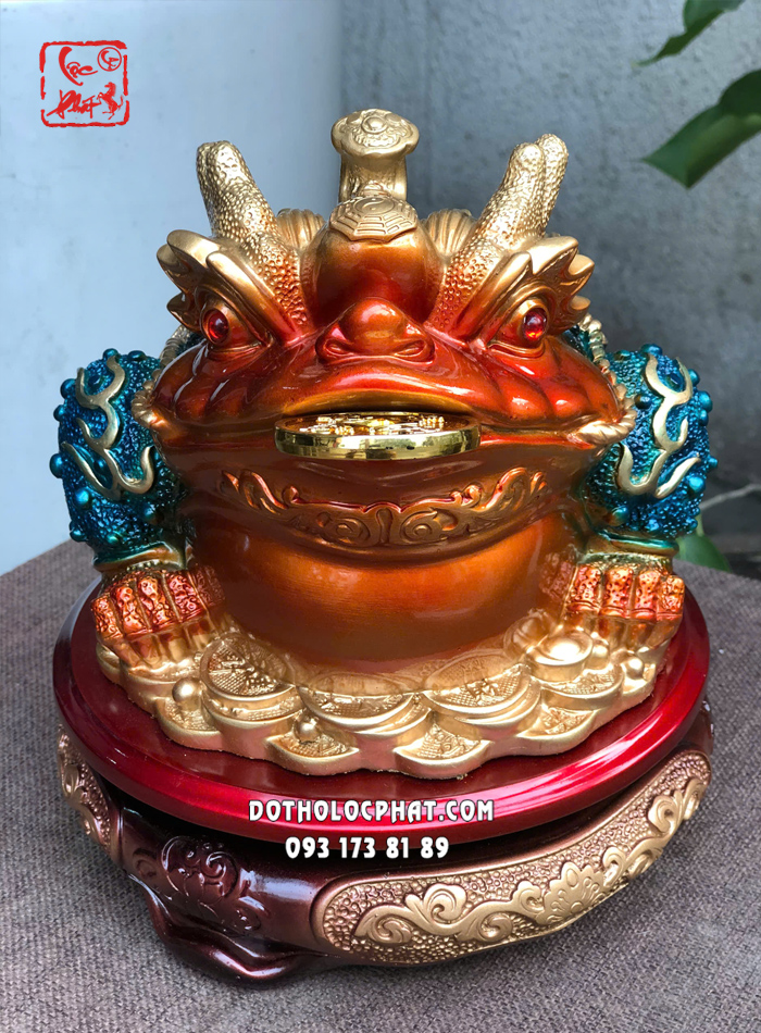 Tượng cóc ngậm tiền phong thủy lam ngọc vàng cam đẹp nhất