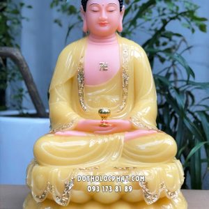 Tượng Phật A Di Đà thạch anh áo rũ viền vàng