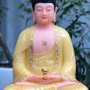 Tượng Phật A Di Đà thạch anh áo rũ đế sen