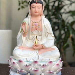 Tượng Quan Âm Bồ Tát sứ trắng đế sen sóng nước