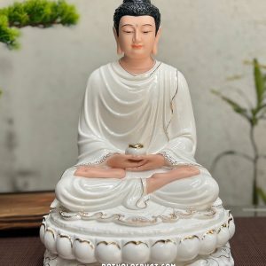 Tượng Phật Thích Ca Tĩnh Tâm Sứ Trắng Đế Sen TCTT-058