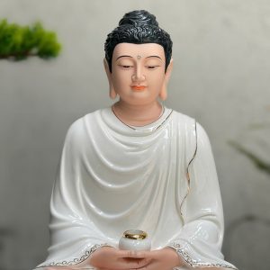 Tượng Phật Thích Ca Tĩnh Tâm Sứ Trắng Đế Sen TCTT-058