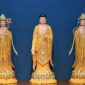 Tượng Tây Phương Tam Thánh thạch anh đứng đế sen viền vàng