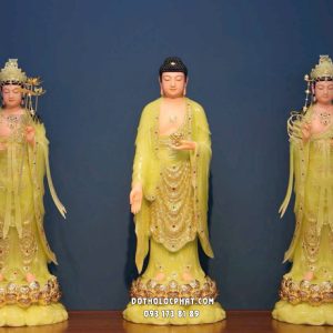 Tượng Tây Phương Tam Thánh Thạch ngọc đứng đế sen vàng