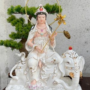 Tượng Văn Thù Phổ Hiền Bồ Tát Sứ Trắng Có Hào Quang VTPH-017
