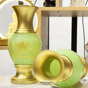 bình bông thờ cúng bằng bột đá thạch ngọc khắc tâm kinh chữ Phật đẹp
