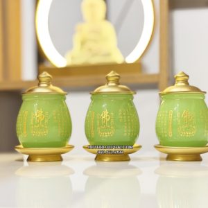 chum nước có nắp bằng bột đá thạch ngọc khắc tâm kinh chữ Phật
