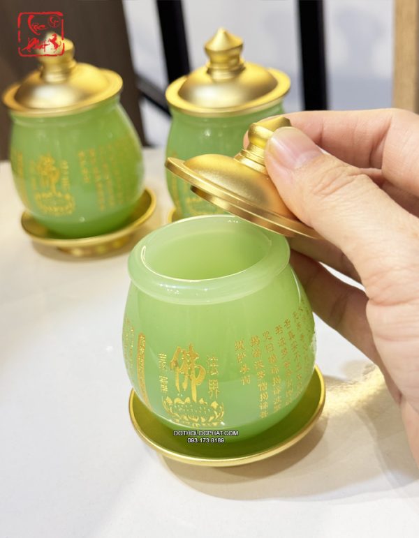 chum nước có nắp bằng bột đá thạch ngọc khắc tâm kinh chữ Phật