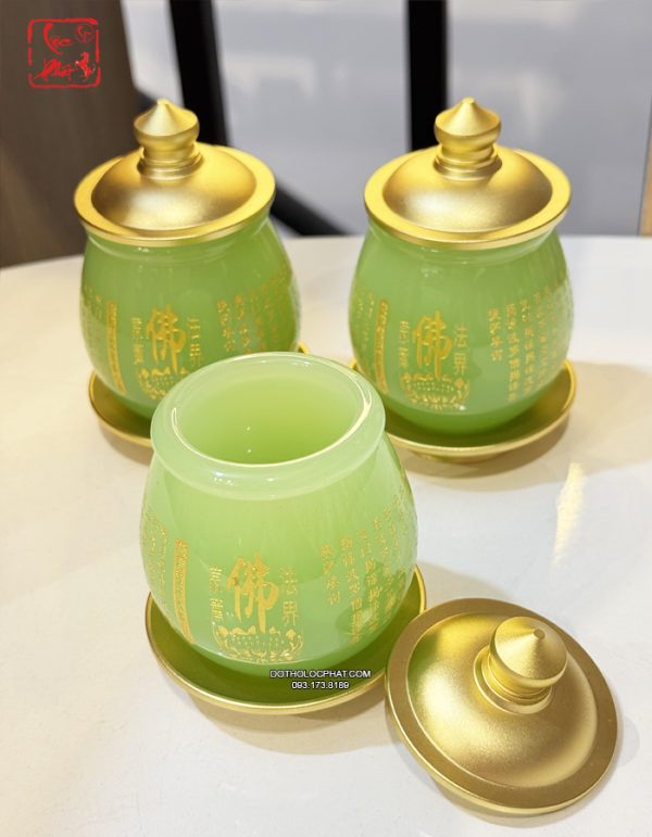 chum nước có nắp bằng bột đá thạch ngọc khắc tâm kinh chữ Phật