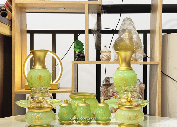 Bộ Đồ Thờ Bằng Bột Đá Thạch Ngọc đẹp