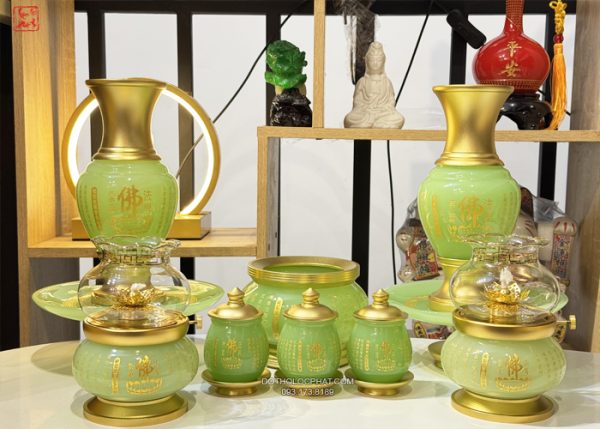 Bộ Đồ Thờ Bằng Bột Đá Thạch Ngọc đẹp