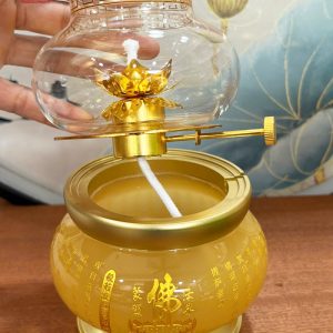 Đèn dầu thờ cúng bát nhã tâm kinh chữ Phật thân vàng