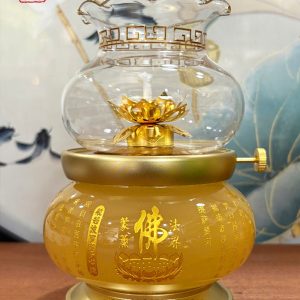 Đèn dầu thờ cúng bát nhã tâm kinh chữ Phật thân vàng