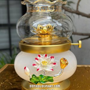 Đèn Dầu Hoa Sen Nổi Thân Bạch Ngọc DD-023