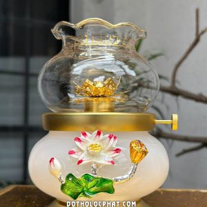 Đèn Dầu Hoa Sen Nổi Thân Bạch Ngọc DD-023