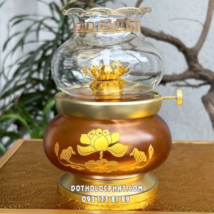 Đèn dầu thờ cúng hoa sen thân nâu đẹp nhất