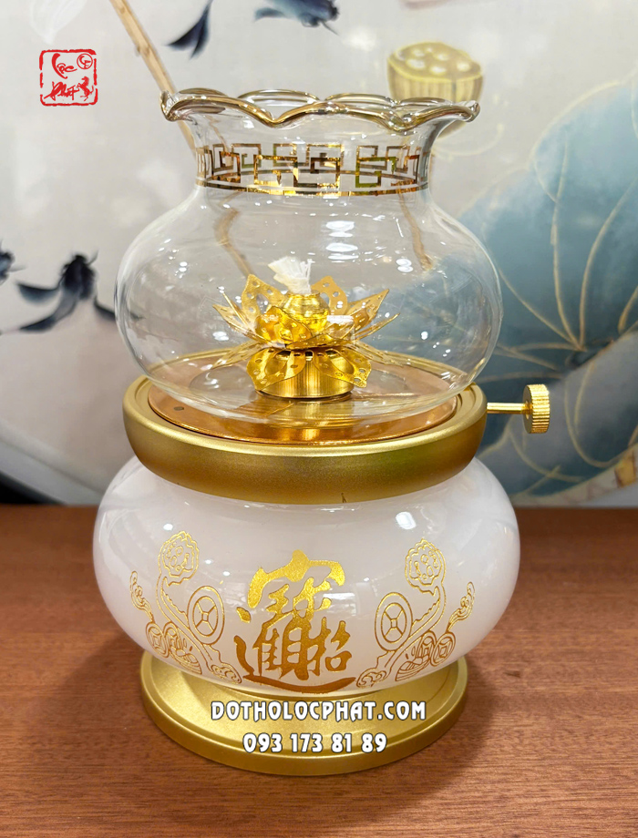 Đèn dầu thờ cúng bạch ngọc chiêu tài tiến bảo 