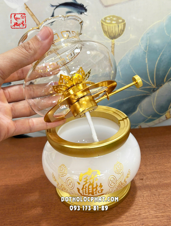 Đèn dầu thờ cúng bạch ngọc chiêu tài tiến bảo 