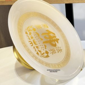 Dĩa Trái Cây Bằng Bột Đá Trắng Khắc Tâm Kinh Chữ Phật DTLL-020