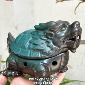 Lư xông trầm long quy gốm sứ xanh men rạn