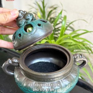 Đỉnh đốt trầm nắp tỳ hưu sứ xanh men rạn