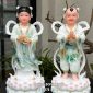 Tượng Tiên Đồng Ngọc Nữ Xanh Ngọc hoa sen nổi đế mây