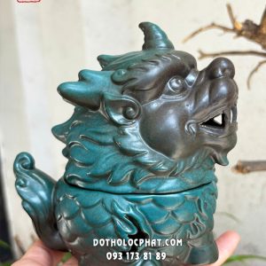 Lư hương xông trầm tỳ hưu phong thủy gốm sứ men xanh cổ điển