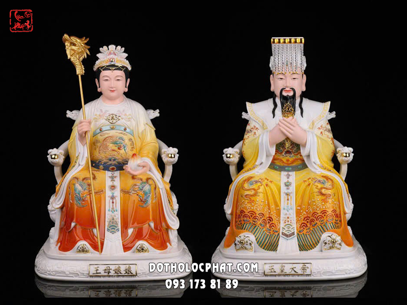 Tượng Ngọc Hoàng Vương Mẫu gấm vàng bằng Poly