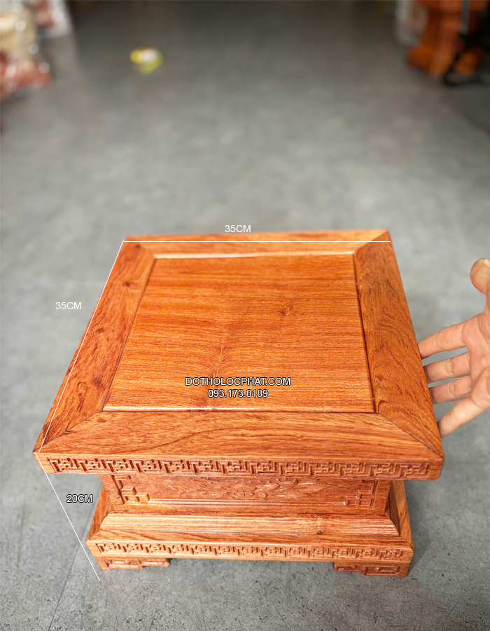 đôn đế kê tượng vuông bằng gỗ hương có 4 kích thước