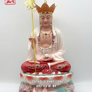Tượng Địa Tạng Vương Bồ Tát sứ đỏ đế sen sóng nước