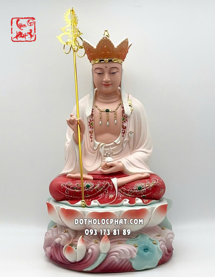 Tượng Địa Tạng Vương Bồ Tát sứ đỏ đế sen sóng nước