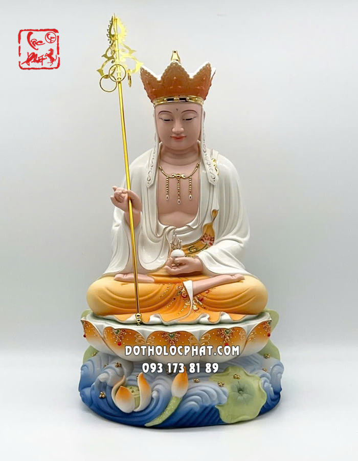 Tượng Địa Tạng Vương Bồ Tát sứ vàng đế sen sóng nước