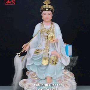 Tượng Diêu Trì Địa Mẫu xanh ngọc ngồi bệ đá