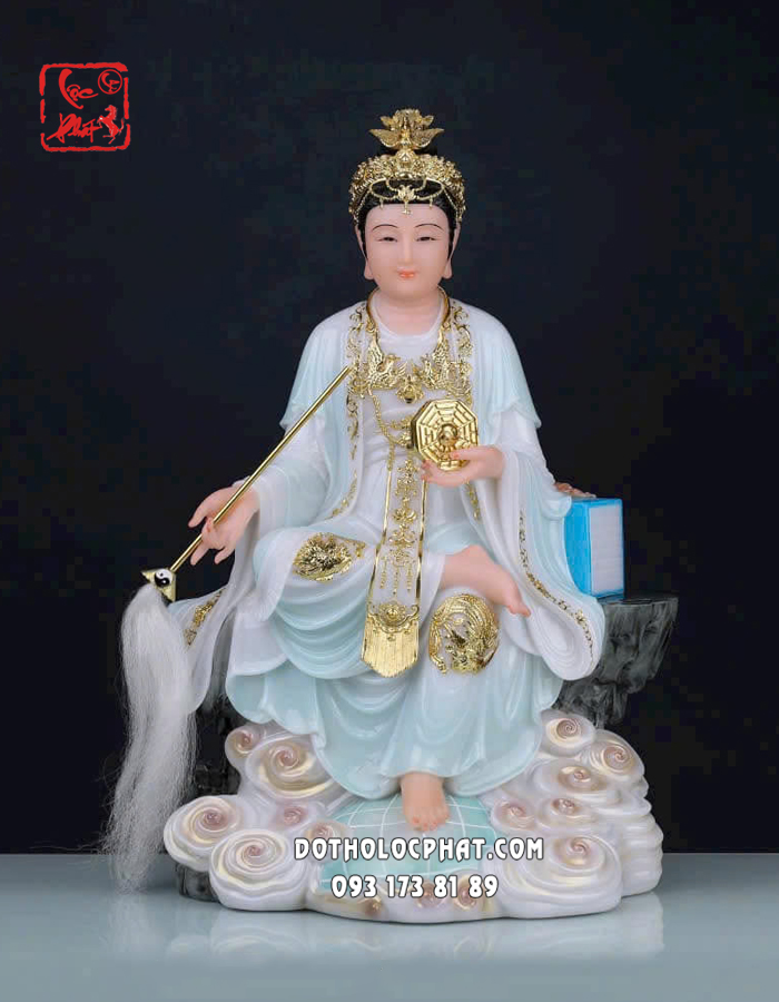 Tượng Diêu Trì Địa Mẫu xanh ngọc ngồi bệ đá