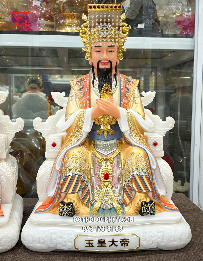 Tượng Ngọc Hoàng Vương Mẫu áo đỏ viền vàng bằng bột đá