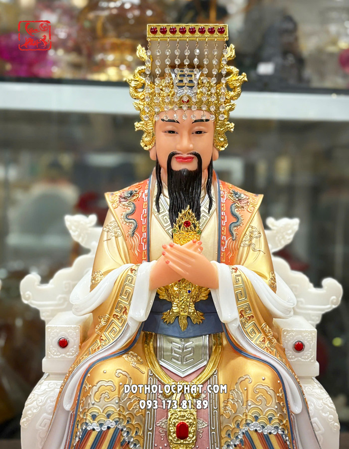 Tượng Ngọc Hoàng Vương Mẫu áo đỏ viền vàng bằng bột đá