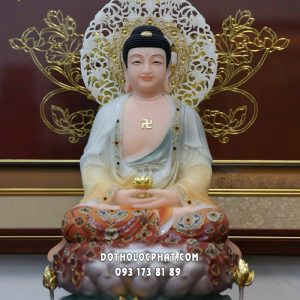 Tượng Phật A Di Đà cam áo rũ hào quang đế sen sóng nước