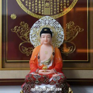 Tượng Phật A Di Đà Áo rũ gấm đỏ đế sen sóng nước hào quang
