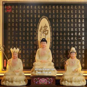 Tượng Ta Bà Tam Thánh thạch anh áo rũ đế non nước