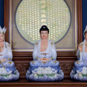 Tượng Ta Bà Tam Thánh xanh lam áo rũ đế non nước